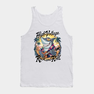 Funny shark with guitar summer beach holiday Tank Top